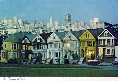 USA San Francisco Victorian Houses Skyline Architecture Night #SAY733