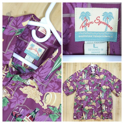 #ad Reyn Spooner L Wine Barrel Grape Novelty Print Aloha Shirt Regency Cotton Lawn $49.95