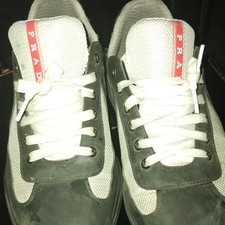 PRADA Herren Low Top Sportschuhe Sneaker Schnürung Grau/Weiß/Rot EU 44