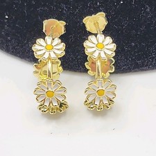 Dainty Daisy Huggie Hoop Earrings Gold Plated 925 Sterling Silver Enamel Flower