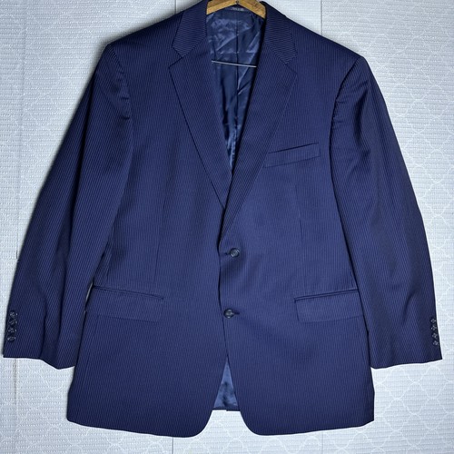 Hart Schaffner Marx Men's Gold Trumpeter Stripe Suit Jacket 46R Pants 38x27 Blue
