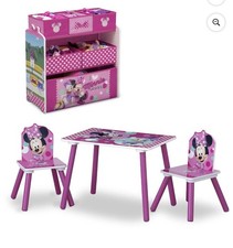 Minnie Mouse Wood Toddler Playroom Set Includes Table 2 Chairs  Toy Bin 4Pcs