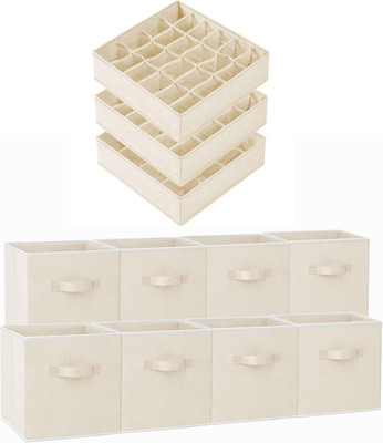 8 Pack 11 Inch Fabric Storage Cubes with 3 Pack Sock Underwear Drawer Organizer