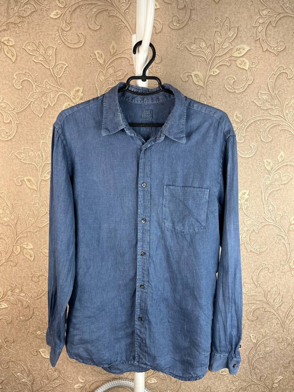 120% Lino Medium Fit Blue Linen Long Sleeve Tunic Top Shirt Size XL