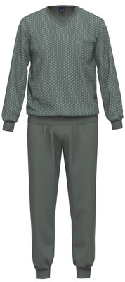 Ammann Herren Schlafanzug lang V-Ausschnitt blauton Baumwolle Pyjama 30844