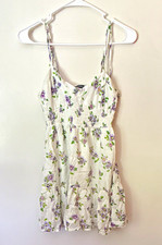 Wild Fable Women s S White/Purple/Green Floral Woven Rayon Smocked Sundress