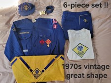 Vintage 1970  s Cub Scout Uniform Shirt And Pants With Patches hat belt scarf