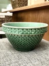 RaRe Antique McCoy Yellow Ware Pottery 9.25" Green Checkerboard Mixing Bowl FaB!