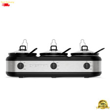 Chefman Triple Slow Cooker Buffet Server 7.5 Qt Stainless Steel 3-Station Warmer