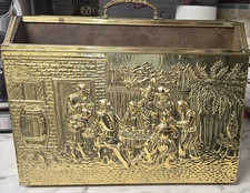 Vtg Hammered Brass Metal Wood Newspaper Magazine Rack Box Cady