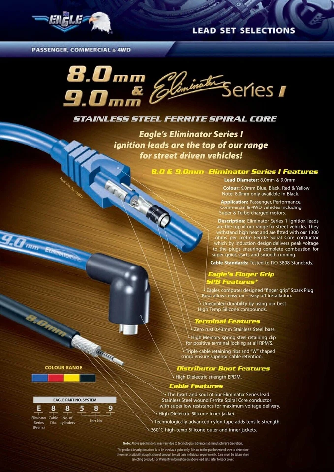 EAGLE 8mm Ignition Leads 6cyl Ford Maverick Nissan Patrol GQ II Y60 4.2L 1988-97 - image 2 of 4