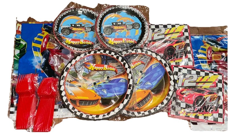 HOT WHEELS CARS Birthday Party Kit Plates Napkins, Plastic Forks , etc 98 PIECES