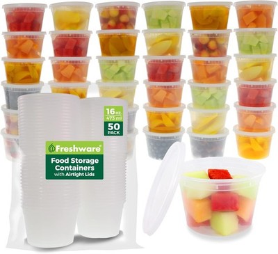 Freshware Food Storage Containers [50 Set] 16 oz Plastic Deli Containers with Li