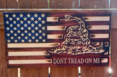 Rustic Wooden Gadsden Don t tread on me American Flag / Made In America 