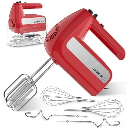 5-Speed Electric Hand Mixer, 800W Handheld Mixer with Turbo for Baking & Red
