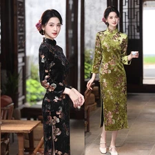 Retro Chinese Style Women's Dress Cheongsam Winter New Velvet Thick Party Dress