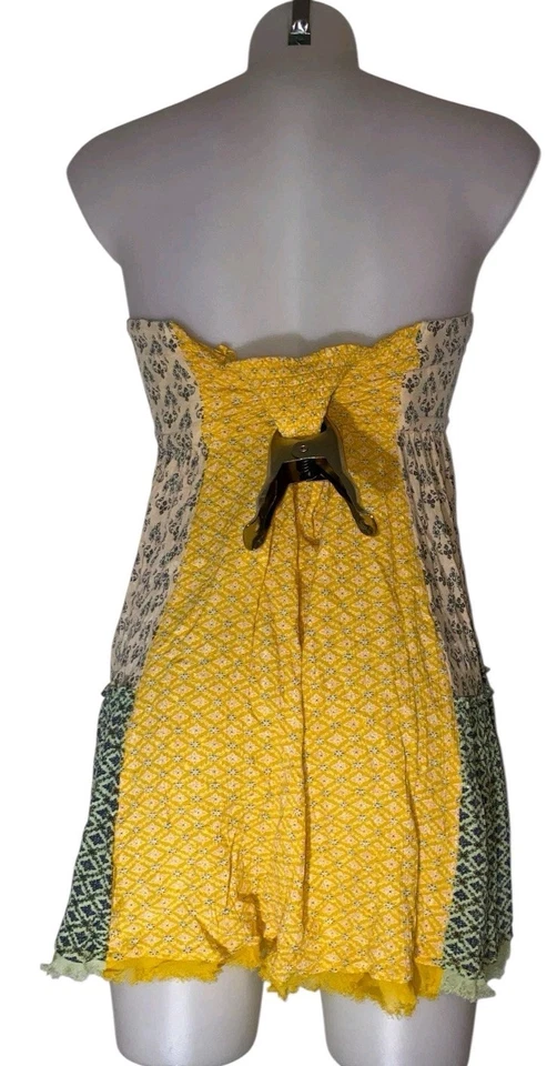Free People Sz S Women's Yellow Patchwork Babydoll Boho Cottagecore Mini Dress - Image 3 of 4