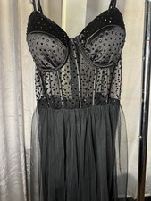Windsor Tia Swiss Dot Corset A-Line Black Mini Small Dress