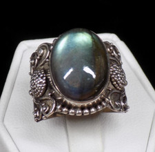 Labradorite Cocktail Ring 925 Sterling Silver Scroll Detail Oval Stone Size 7.5