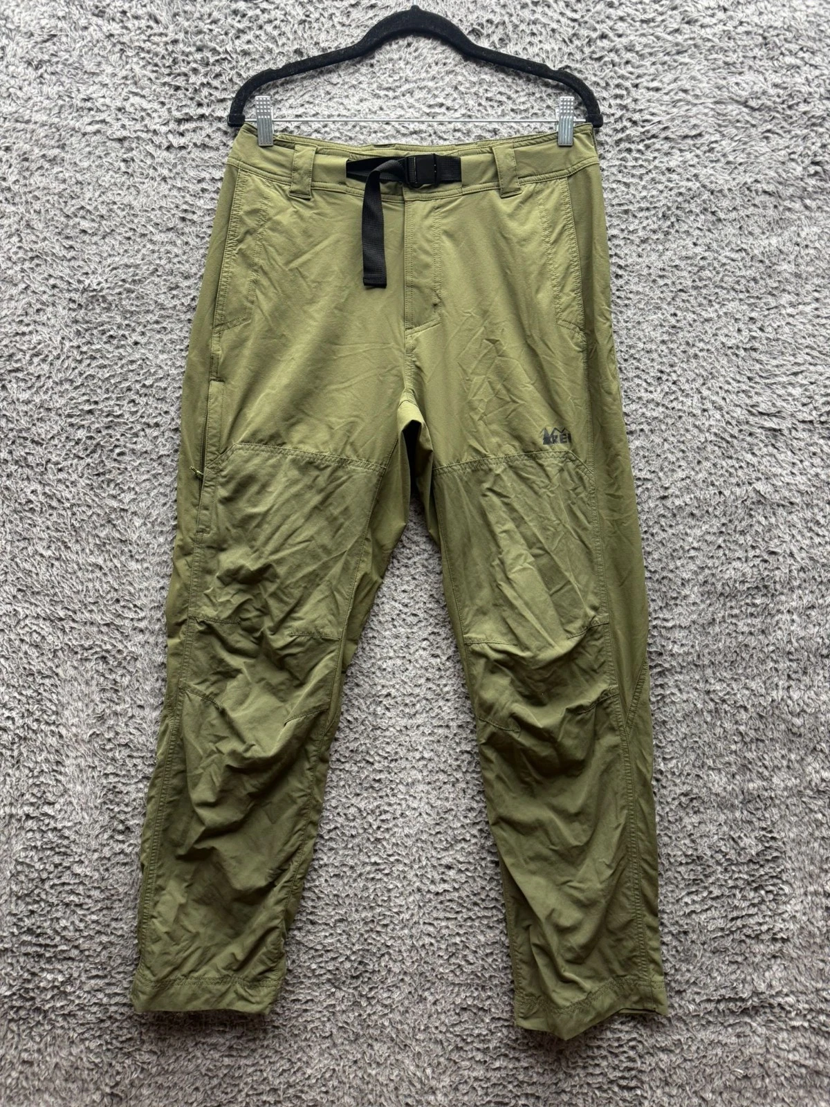 Rei Co-Op Screeline Nylon Blend Belted Hiking Pants Army Green Men Size 32 X 32