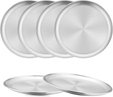 6-Piece Stainless Steel Plates, 8 Inch Metal Dinner Dishe Serving Camping Pla...
