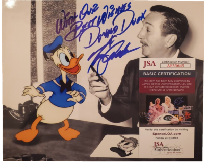 Disney Donald Duck Photograph トニーアンセルモ 🔵 JSA Donald Duck Walt Disney hand signed voice Donald Tony