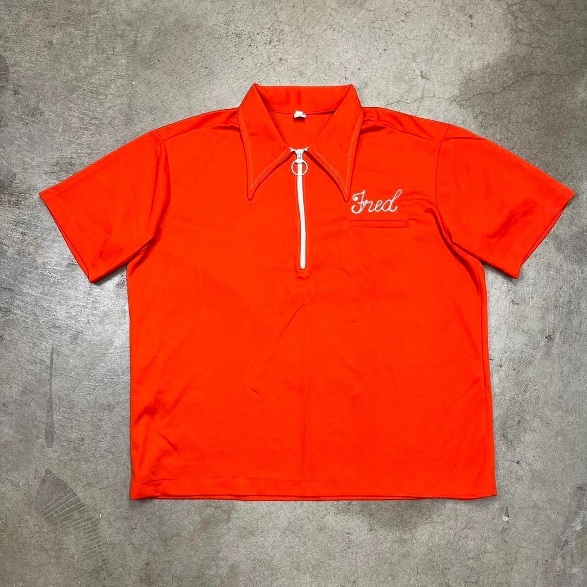 Vintage 1970's Chain stitch Polo Shirt orange Angeltown 100