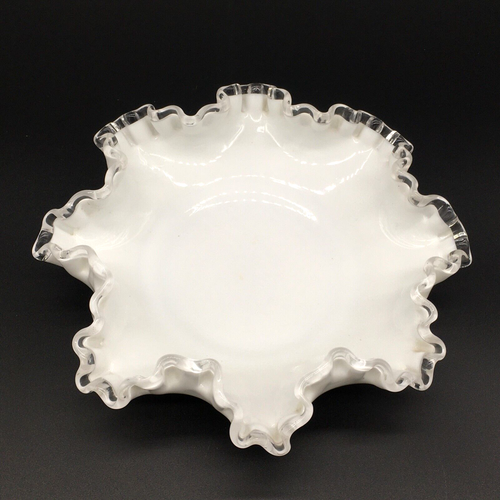 Plato de trípode artístico de vidrio artístico con bordes volantes blanco de colección - Imagen 3 de 8