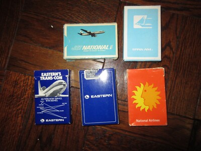 Vintage 5 Airline Playing Cards Decks Bridge 1960's- 70s Pan Am Eastern National