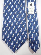 MARTHA'S VINEYARD VINES SHEP IAN SAILBOATS WAVES 100 SILK BLUE NECK TIE
