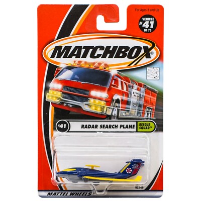 Matchbox #41 Radar Search Plane Blue Rescue Squad Series 2001 New On Card