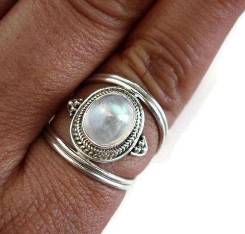 Rainbow Moonstone 925 Sterling Silver Handmade Women Ring, Statement Modern Ring - Picture 4 of 5
