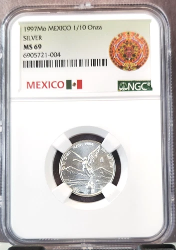 1997 MEXICO SILVER LIBERTAD 1/10 ONZA NGC MS 69 RARE HIGH GRADE GEM