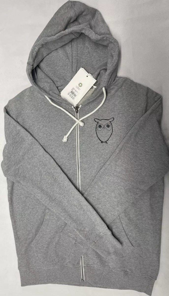Knowledge Cotton Apparel Owl Logo Full Zip Hoodie Grey Men s Size Large