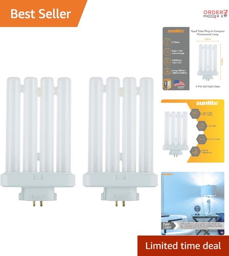 Quad Tube CFL 27W 1500L 6500K Daylight Bulbs Energy Efficient 2-Pack Indoor Use
