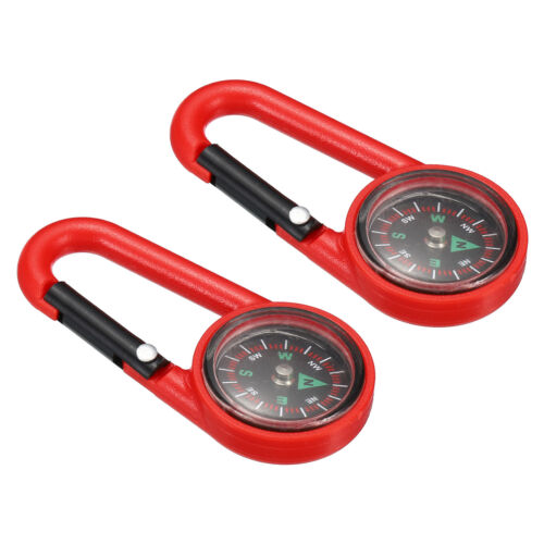 2Pcs Pocket Compass Keychain Mini Belt Clip Emergency Tool Red - Foto 1 di 6