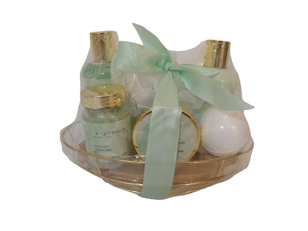 X+Y=Beauty Luxury Body And Bath Gift Set Metal Basket Body Wash Salts And More
