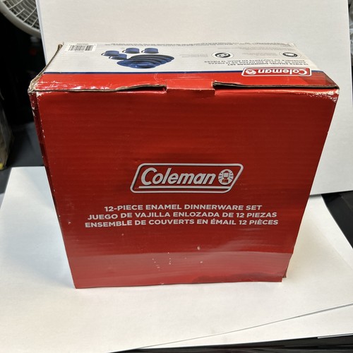 Coleman 12Piece Camping Enamel Dinnerware Set, Blue Dinner Plates Bowls Mugs eBay