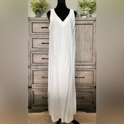 DKNY Linen V-Neck Maxi Dress - White - Size S