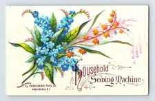 Household Sewing Machine Flowers Victorian Trade Card 1890s Providence 5" x 3"