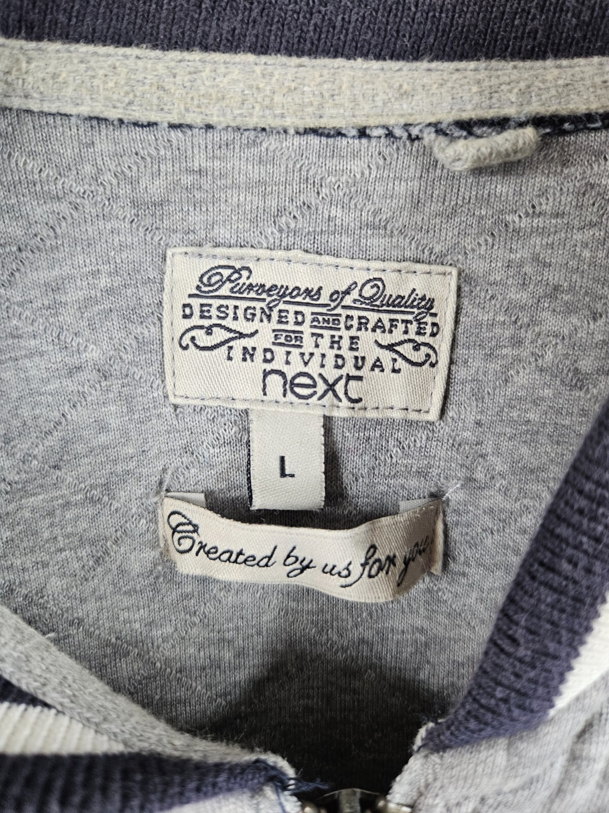 NEXT Mens Grey Navy Blue Full Zip Bomber Varsity Jacket Size Large L