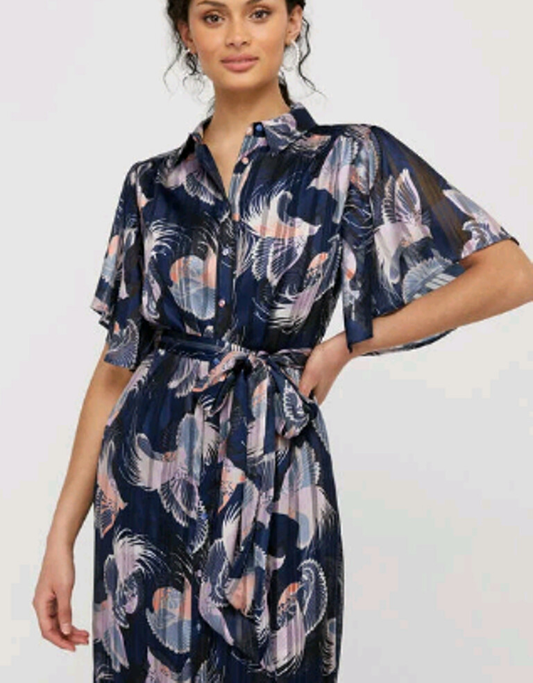Monsoon Birdie print burnout pleated shirt dress Size 14 image 2