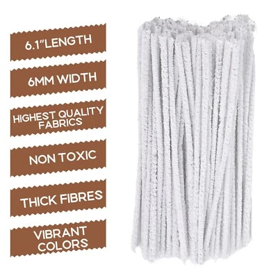 White Pipe Cleaners Flexible Strong Suitable for Smoking Pipe, DIY Crafts, Long