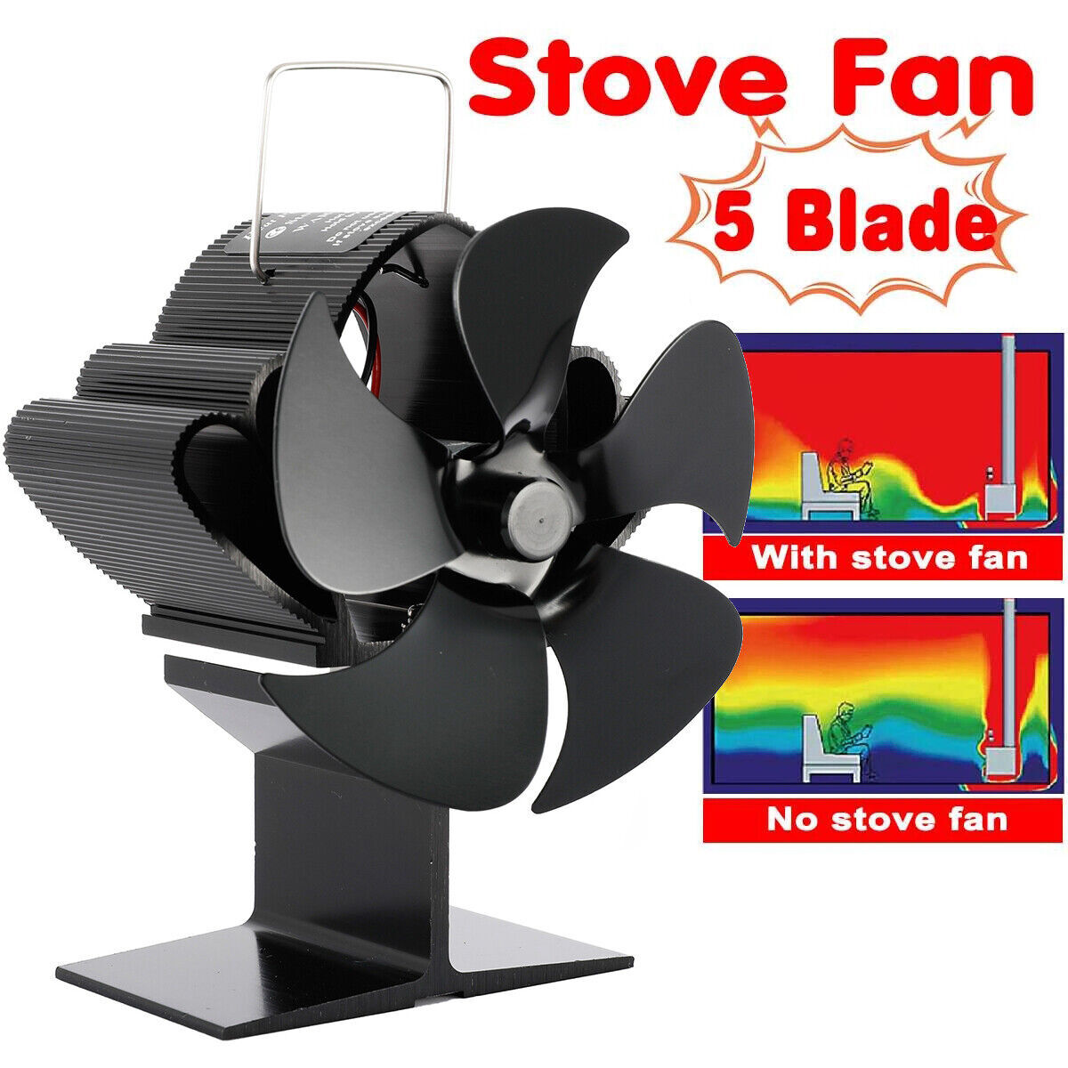 6 Blade Heat Powered Stove Top Fan for Wood Burner Log Burning Fire Eco