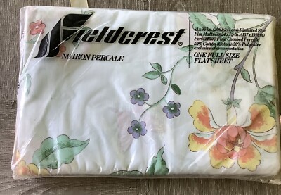 Fieldcrest White  Floral Cascade Bluebird Size Flat Sheet New  81x96 NOS