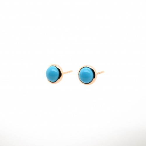 Turquoise Cab Round 6mm, 1.52 Carat Bezel Stud Earring In 14k Yellow Gold(50584) - Picture 2 of 4
