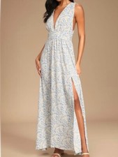 EUC Lulus Dress Maxi Gown Medium Halter Belted Crisscross Slit Floral