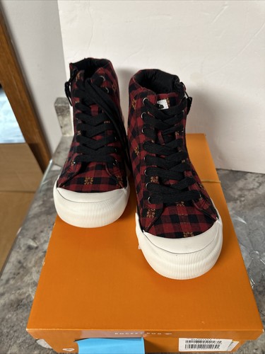 ROCKET DOG JAZZIN' HIGH-TOP CANVAS SNEAKERS Red Black Plaid Dublin Sz 8.5 M - Picture 4 of 9