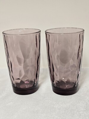 Set of 2 Bormioli Rocco Diamond Purple Amethyst Glass 5 5/8'' Tumblers/ Glasses