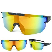 Classic 80s RETRO SPORTY WRAP AROUND Cycling Fishing Biker SUN GLASSES Gold Lens